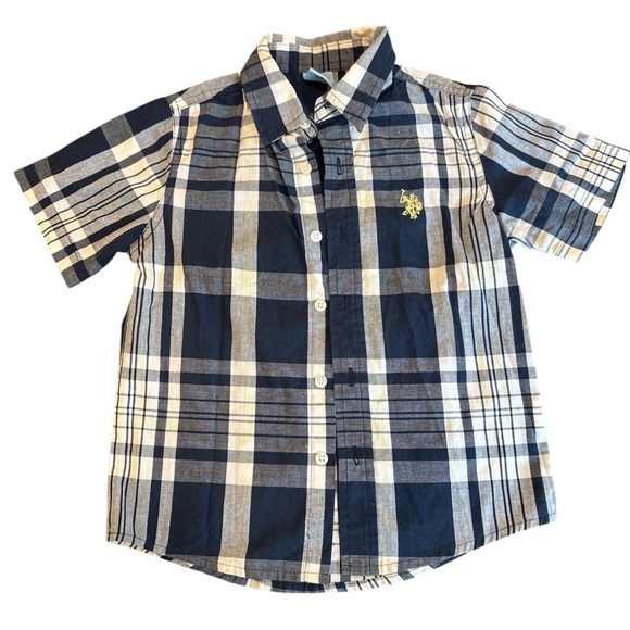 U.S. Polo Assn. Navy and White Plaid Kids Button Down Shirt - Picture 1 of 2